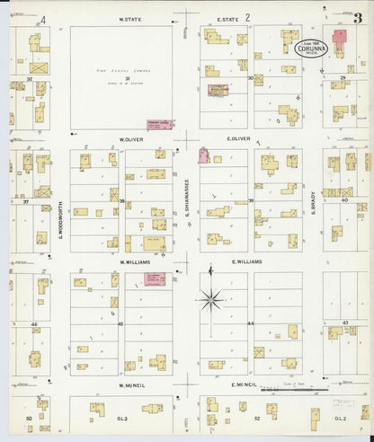 Sanborn Fire Insurance Map from Corunna, Shiawassee County, Michigan (1908), Sheet #0003 - Complete Map Set gallery image, historic Sanborn map, vintage wall art, Michigan Michigan