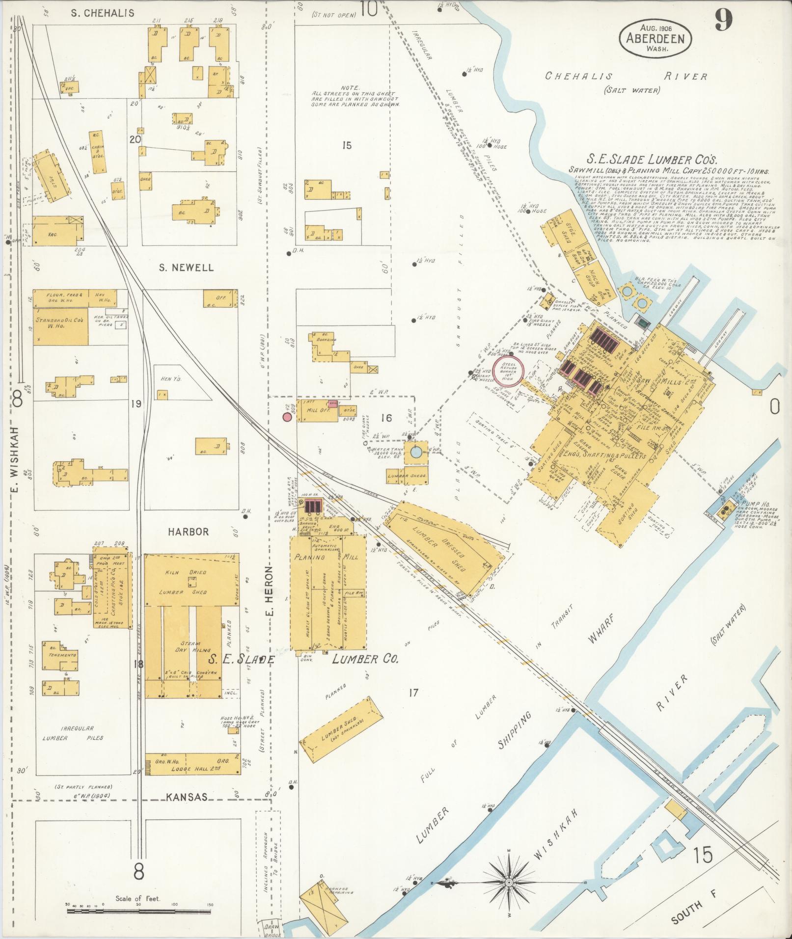 Sanborn Fire Insurance Map from Aberdeen, Grays Harbor County, Washington (1906), Sheet #0009 - Complete Map Set gallery image, historic Sanborn map, vintage wall art, Washington Washington
