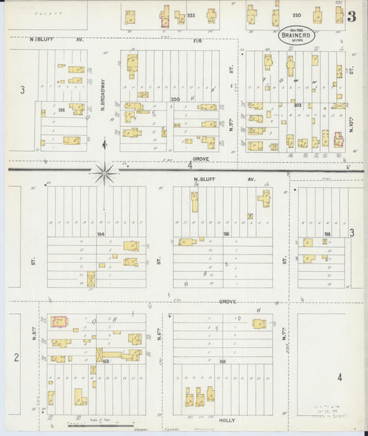 Sanborn Fire Insurance Map from Brainerd, Crow Wing County, Minnesota (1902), Sheet #0003 - Historic Sanborn Fire Insurance Map Print, vintage old map wall art, antique decor, genealogy gift, Minnesota Minnesota map
