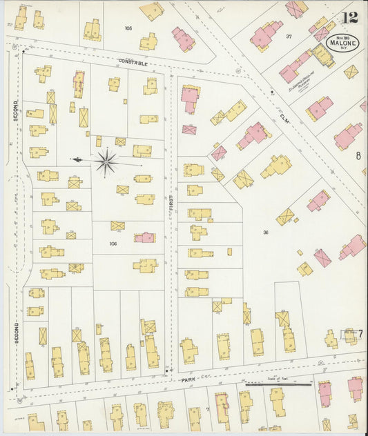 Sanborn Fire Insurance Map from Malone, Franklin County, New York (1903), Sheet #0012 - Historic Sanborn Fire Insurance Map Print, vintage old map wall art, antique decor, genealogy gift, New York New York map