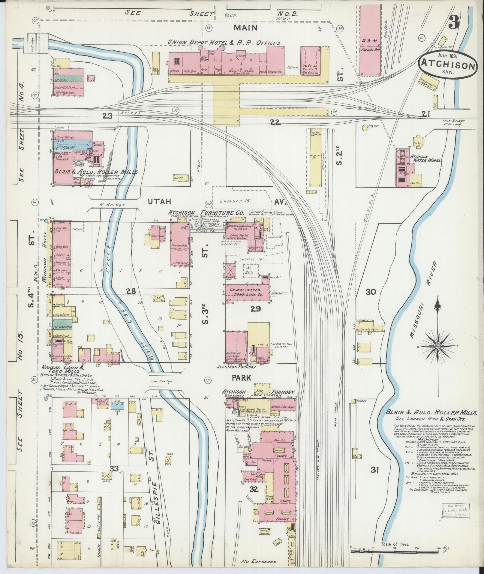 Sanborn Fire Insurance Map from Atchison, Atchison County, Kansas (1891), Sheet #0003 - Complete Map Set gallery image, historic Sanborn map, vintage wall art, Kansas Kansas