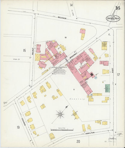 Sanborn Fire Insurance Map from Chicopee, Hampden County, Massachusetts (1902), Sheet #0016 - Historic Sanborn Fire Insurance Map Print, vintage old map wall art, antique decor, genealogy gift, Massachusetts Massachusetts map