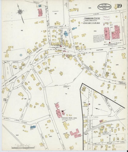 Sanborn Fire Insurance Map from Framingham, Middlesex County, Massachusetts (1915), Sheet #0019 - Historic Sanborn Fire Insurance Map Print, vintage old map wall art, antique decor, genealogy gift, Massachusetts Massachusetts map