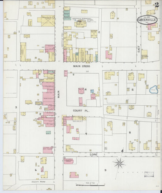 Sanborn Fire Insurance Map from Greenville, Muhlenberg County, Kentucky (1893), Sheet #0002 - Historic Sanborn Fire Insurance Map Print, vintage old map wall art, antique decor, genealogy gift, Kentucky Kentucky map