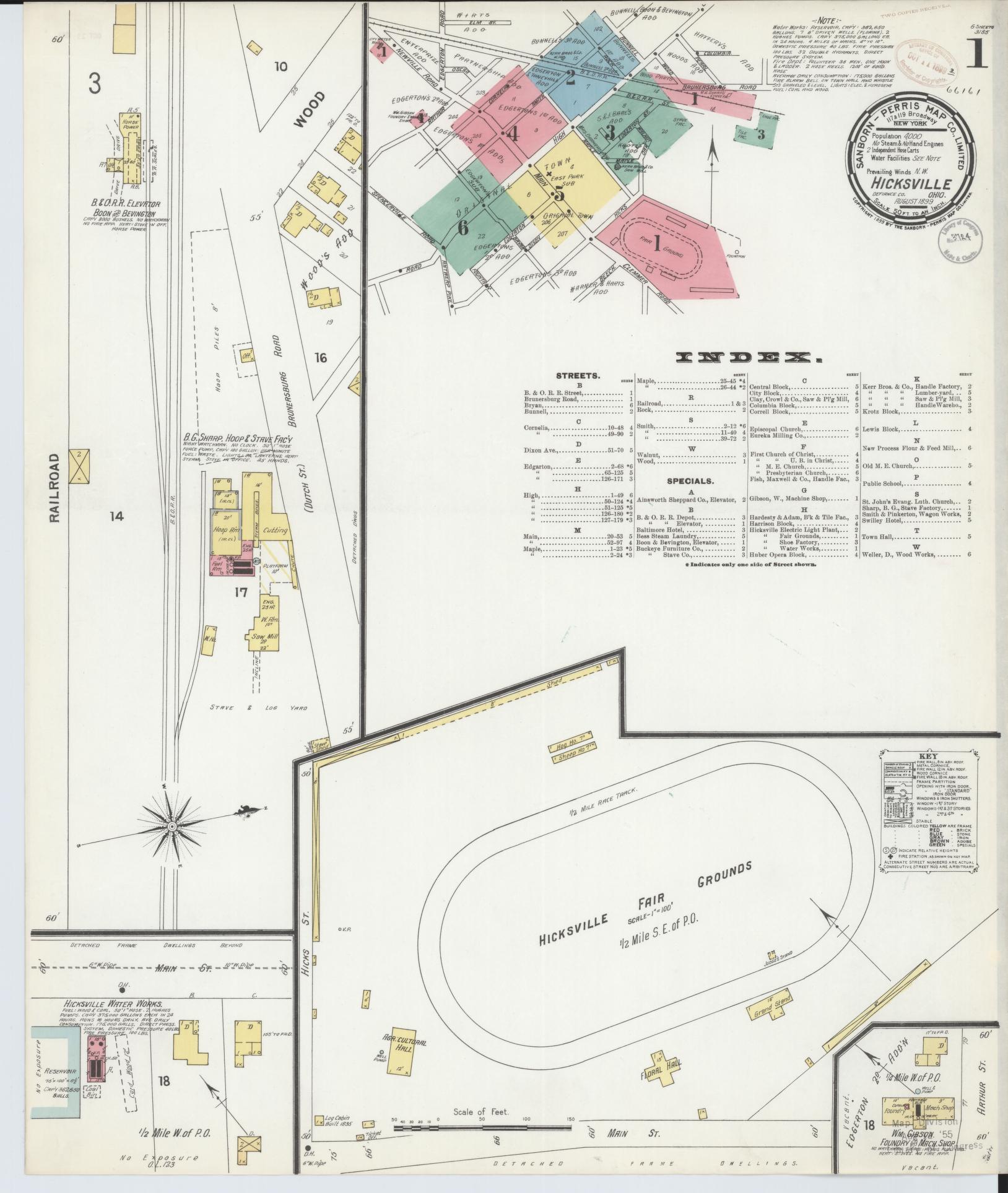 Sanborn Fire Insurance Map from Hicksville, Defiance County, Ohio (1899), Sheet #0001 - Complete Map Set gallery image, historic Sanborn map, vintage wall art, Ohio Ohio