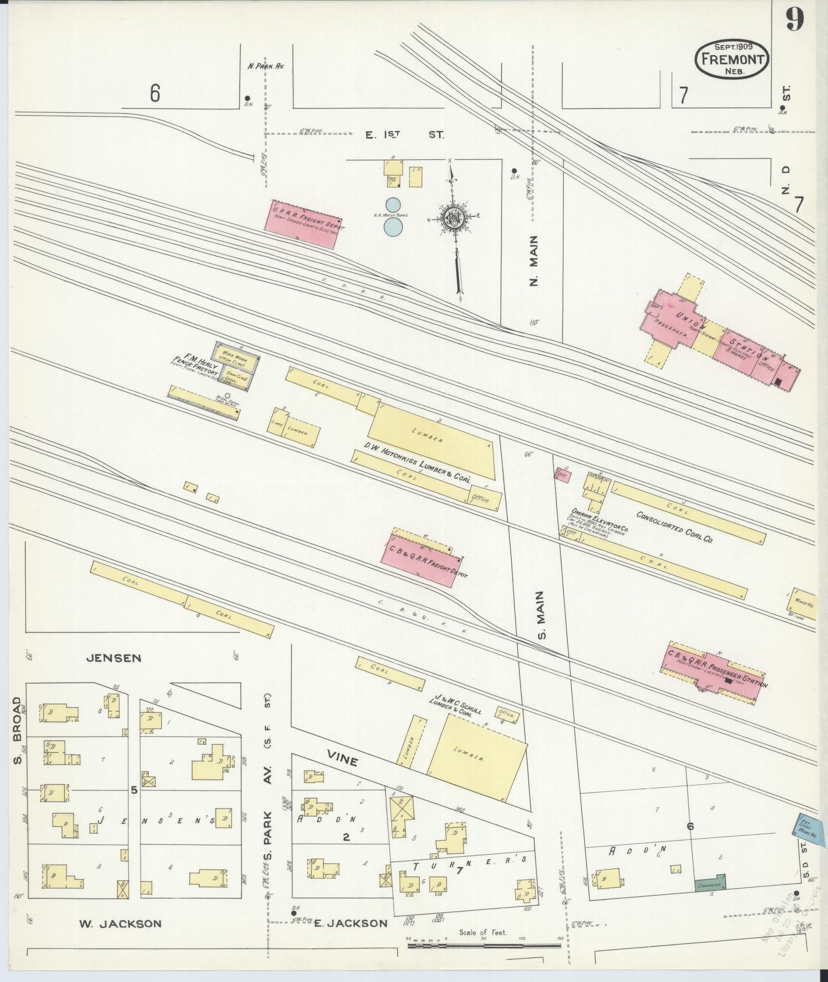 Sanborn Fire Insurance Map from Fremont, Dodge County, Nebraska (1909), Sheet #0009 - Historic Sanborn Fire Insurance Map Print, vintage old map wall art, antique decor, genealogy gift, Nebraska Nebraska map