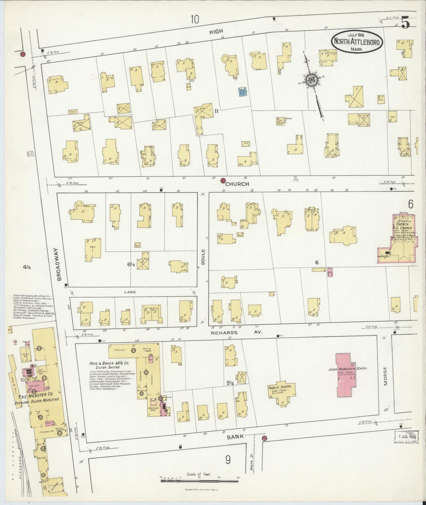 Sanborn Fire Insurance Map from North Attleborough, Bristol County, Massachusetts (1916), Sheet #0005 - Complete Map Set gallery image, historic Sanborn map, vintage wall art, Massachusetts Massachusetts