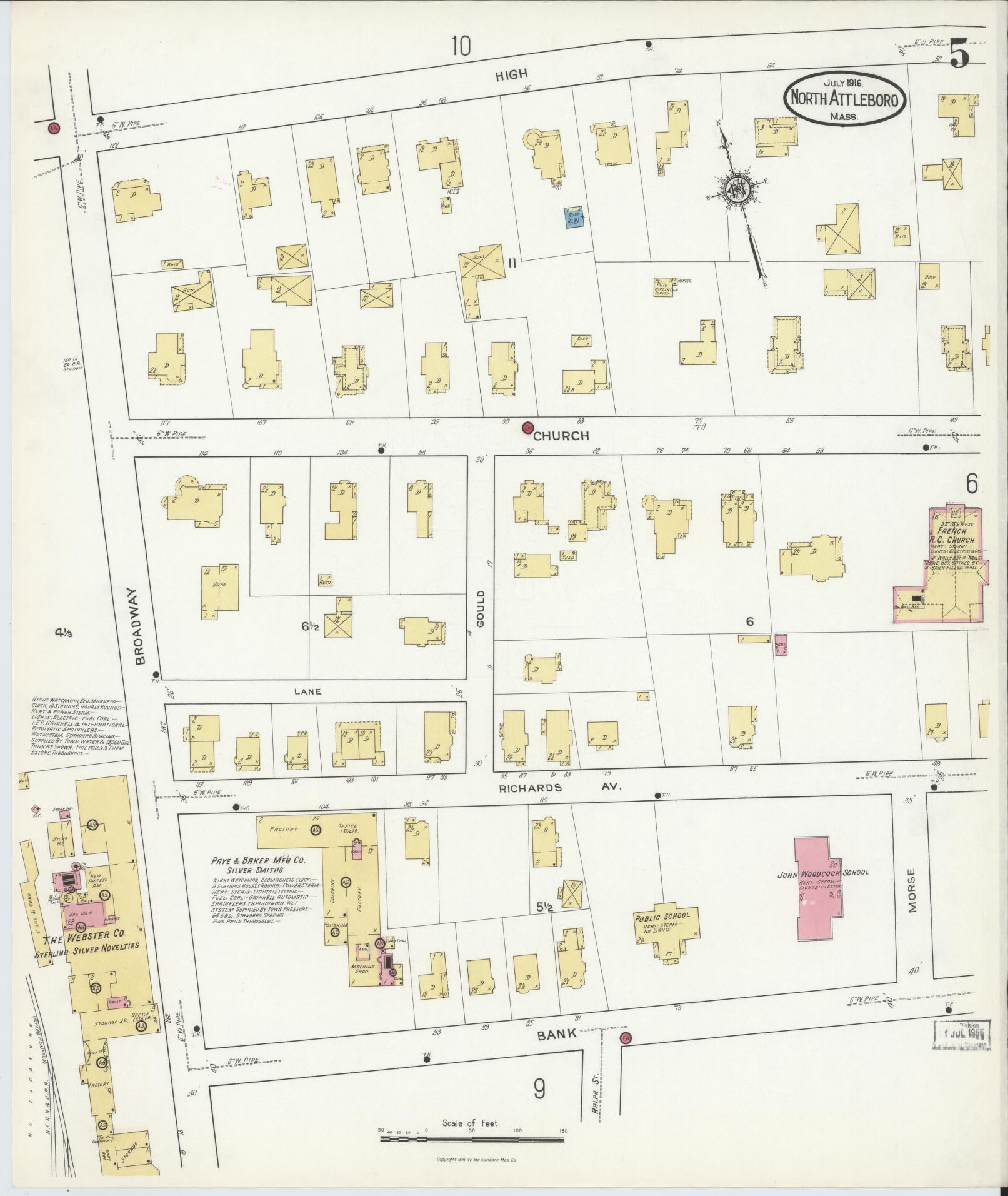 Sanborn Fire Insurance Map from North Attleborough, Bristol County, Massachusetts (1916), Sheet #0005 - Complete Map Set gallery image, historic Sanborn map, vintage wall art, Massachusetts Massachusetts