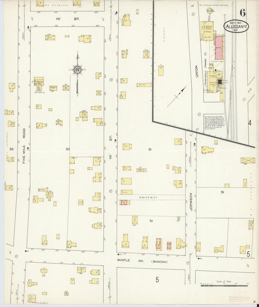 Sanborn Fire Insurance Map from Allegany, Cattaraugus County, New York (1913), Sheet #0006 - Historic Sanborn Fire Insurance Map Print, vintage old map wall art, antique decor, genealogy gift, New York New York map