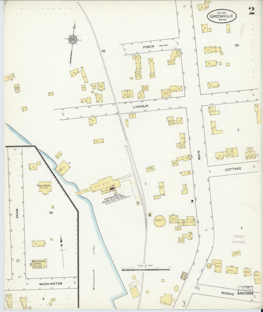 Sanborn Fire Insurance Map from Greenville, Piscataquis County, Maine (1911), Sheet #0002 - Historic Sanborn Fire Insurance Map Print, vintage old map wall art, antique decor, genealogy gift, Maine Maine map