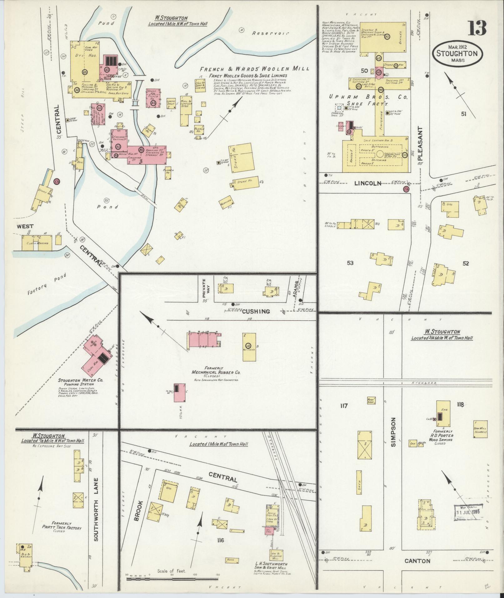Sanborn Fire Insurance Map from Stoughton, Norfolk County, Massachusetts (1912), Sheet #0013 - Historic Sanborn Fire Insurance Map Print, vintage old map wall art, antique decor, genealogy gift, Massachusetts Massachusetts map