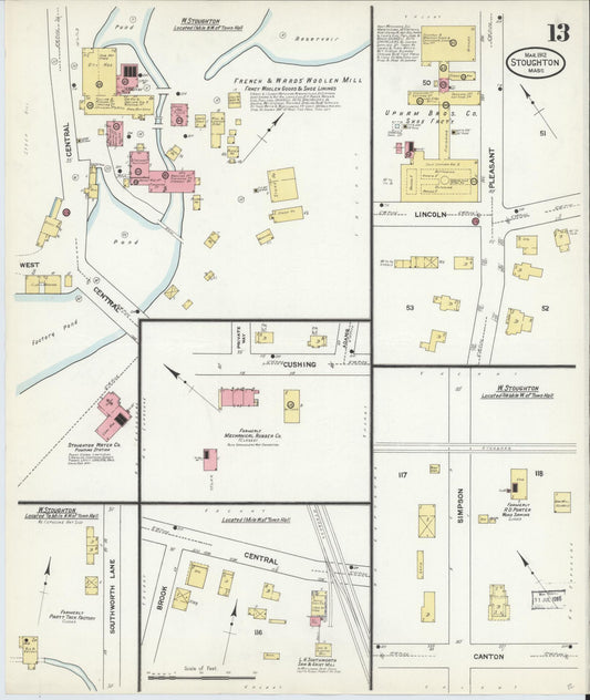 Sanborn Fire Insurance Map from Stoughton, Norfolk County, Massachusetts (1912), Sheet #0013 - Historic Sanborn Fire Insurance Map Print, vintage old map wall art, antique decor, genealogy gift, Massachusetts Massachusetts map