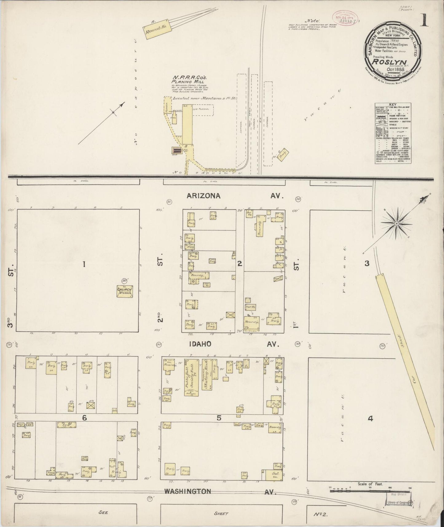 Sanborn Fire Insurance Map from Roslyn, Kittitas County, Washington (1888), Sheet #0001 - Complete Map Set gallery image, historic Sanborn map, vintage wall art, Washington Washington