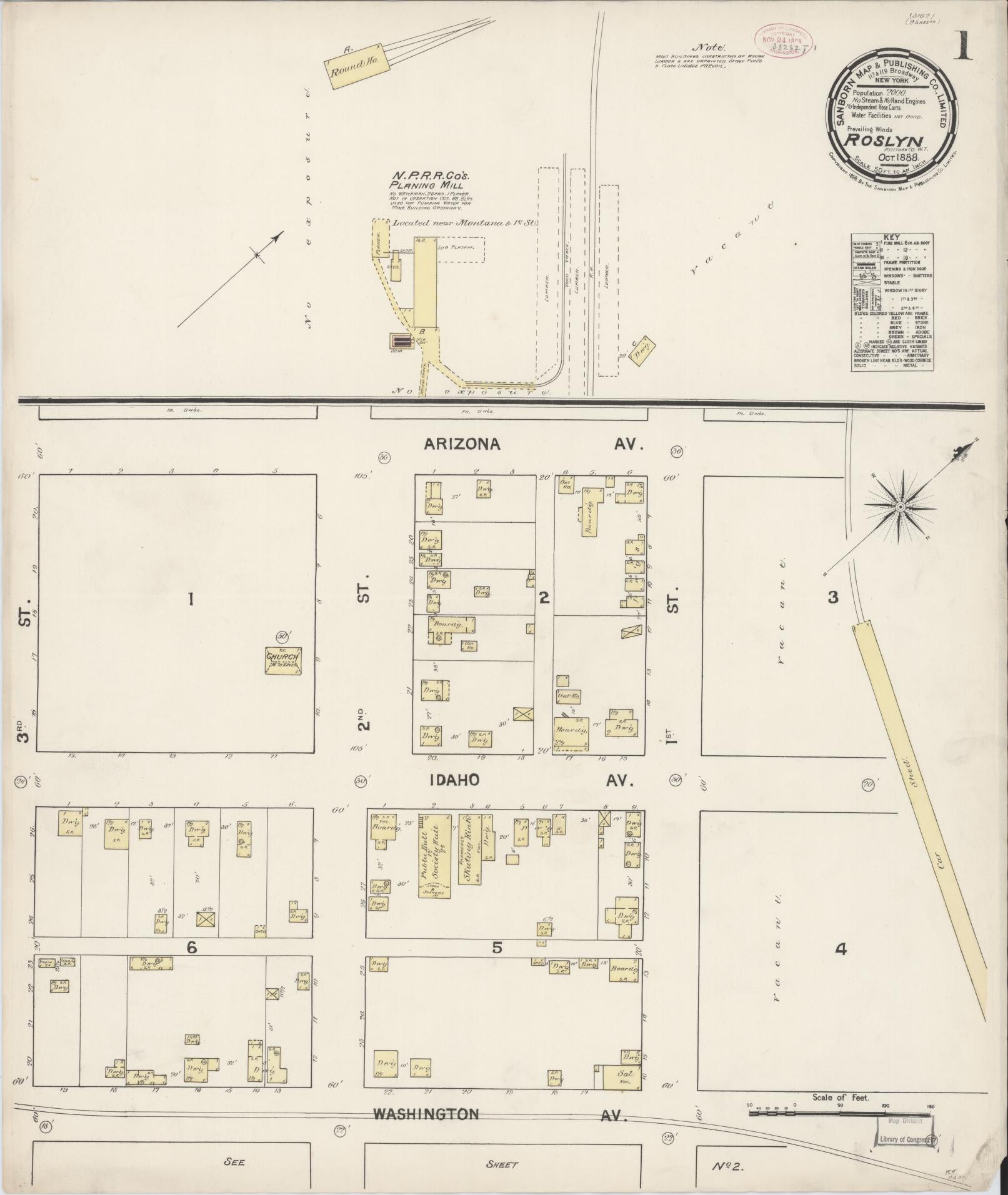 Sanborn Fire Insurance Map from Roslyn, Kittitas County, Washington (1888), Sheet #0001 - Complete Map Set gallery image, historic Sanborn map, vintage wall art, Washington Washington