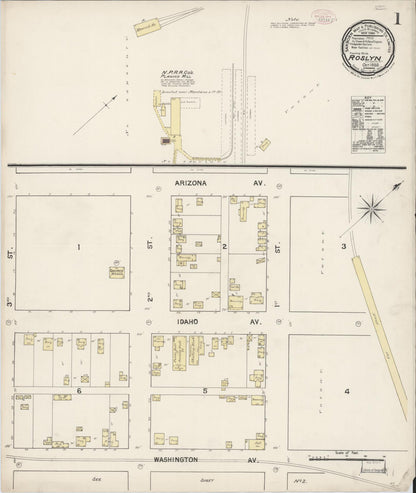 Sanborn Fire Insurance Map from Roslyn, Kittitas County, Washington (1888), Sheet #0001 - Complete Map Set gallery image, historic Sanborn map, vintage wall art, Washington Washington