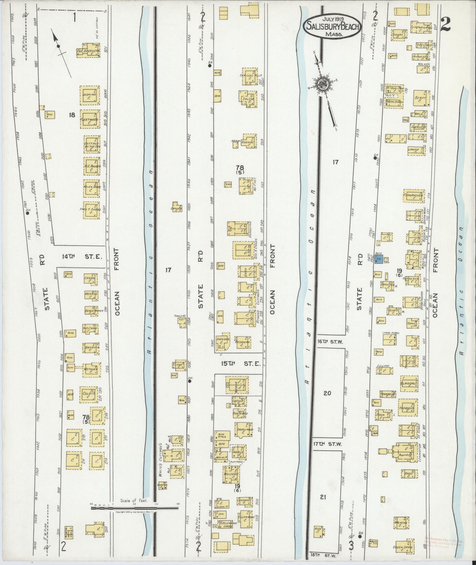 Sanborn Fire Insurance Map from Salisbury, Essex County, Massachusetts (1919), Sheet #0002 - Complete Map Set gallery image, historic Sanborn map, vintage wall art, Massachusetts Massachusetts