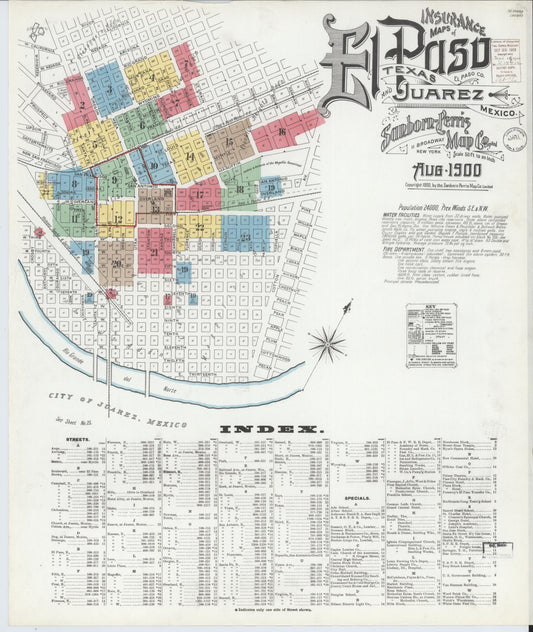 Sanborn Fire Insurance Map from El Paso, El Paso County, Texas (1900), Sheet #0001 - Complete Map Set gallery image, historic Sanborn map, vintage wall art, Texas Texas