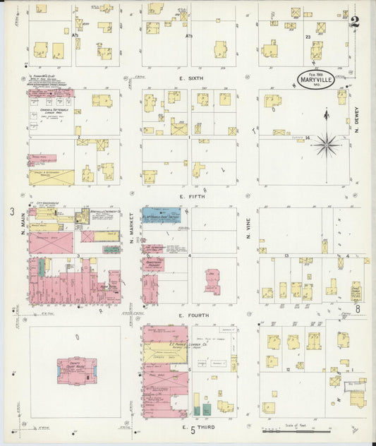 Sanborn Fire Insurance Map from Maryville, Nodaway County, Missouri (1909), Sheet #0002 - Historic Sanborn Fire Insurance Map Print, vintage old map wall art, antique decor, genealogy gift, Missouri Missouri map