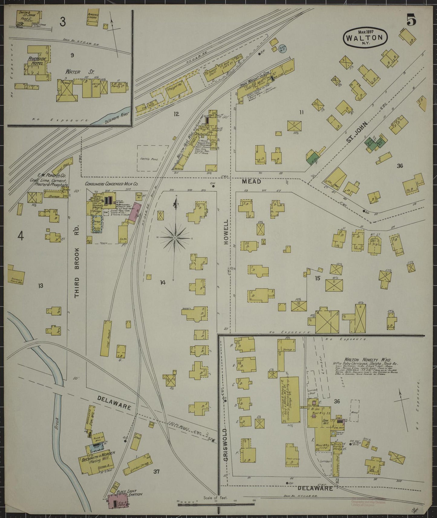 Sanborn Fire Insurance Map from Walton, Delaware County, New York (1897), Sheet #0005 - Complete Map Set gallery image, historic Sanborn map, vintage wall art, Walton Delaware