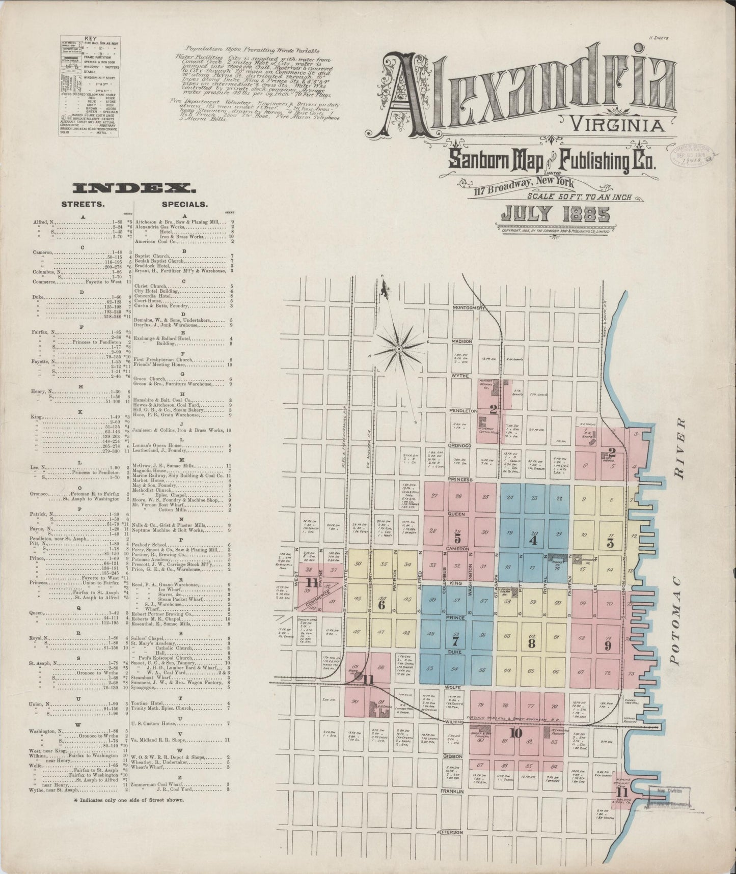 Sanborn Fire Insurance Map from Alexandria, Independent Cities, Virginia (1885), Sheet #0001 - Complete Map Set gallery image, historic Sanborn map, vintage wall art, Virginia Virginia