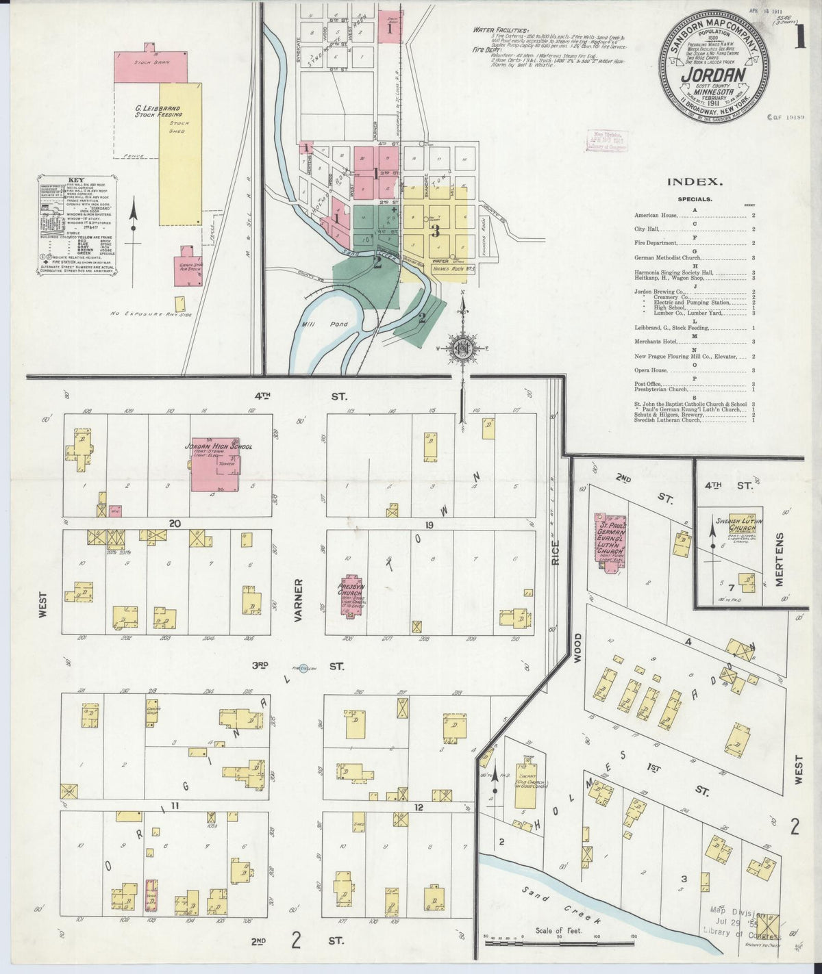 Sanborn Fire Insurance Map from Jordan, Scott County, Minnesota (1911), Sheet #0001 - Complete Map Set gallery image, historic Sanborn map, vintage wall art, Minnesota Minnesota