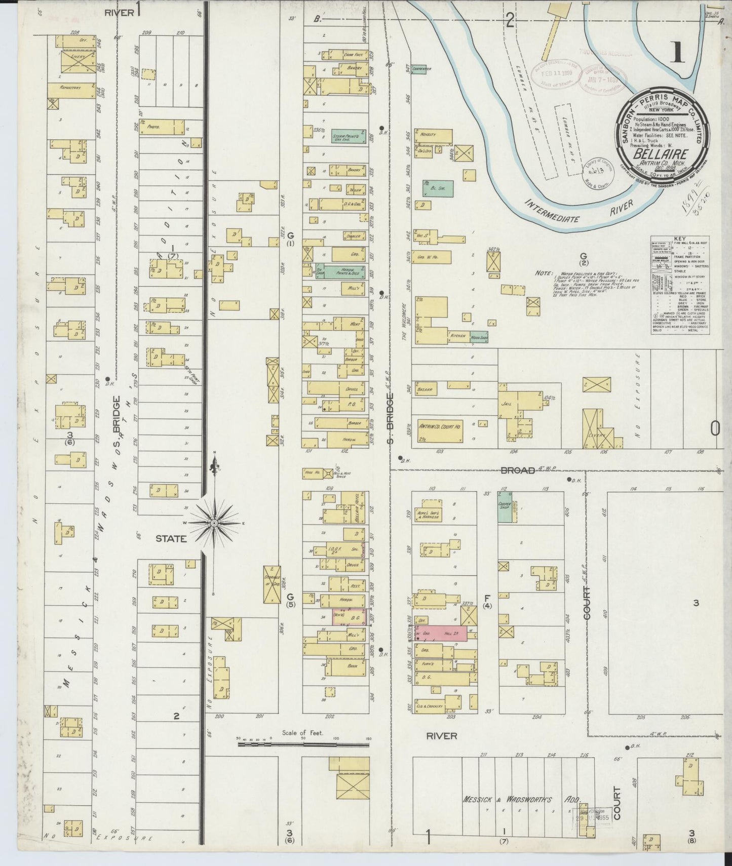 Sanborn Fire Insurance Map from Bellaire, Antrim County, Michigan (1898), Sheet #0001 - Complete Map Set gallery image, historic Sanborn map, vintage wall art, Michigan Michigan