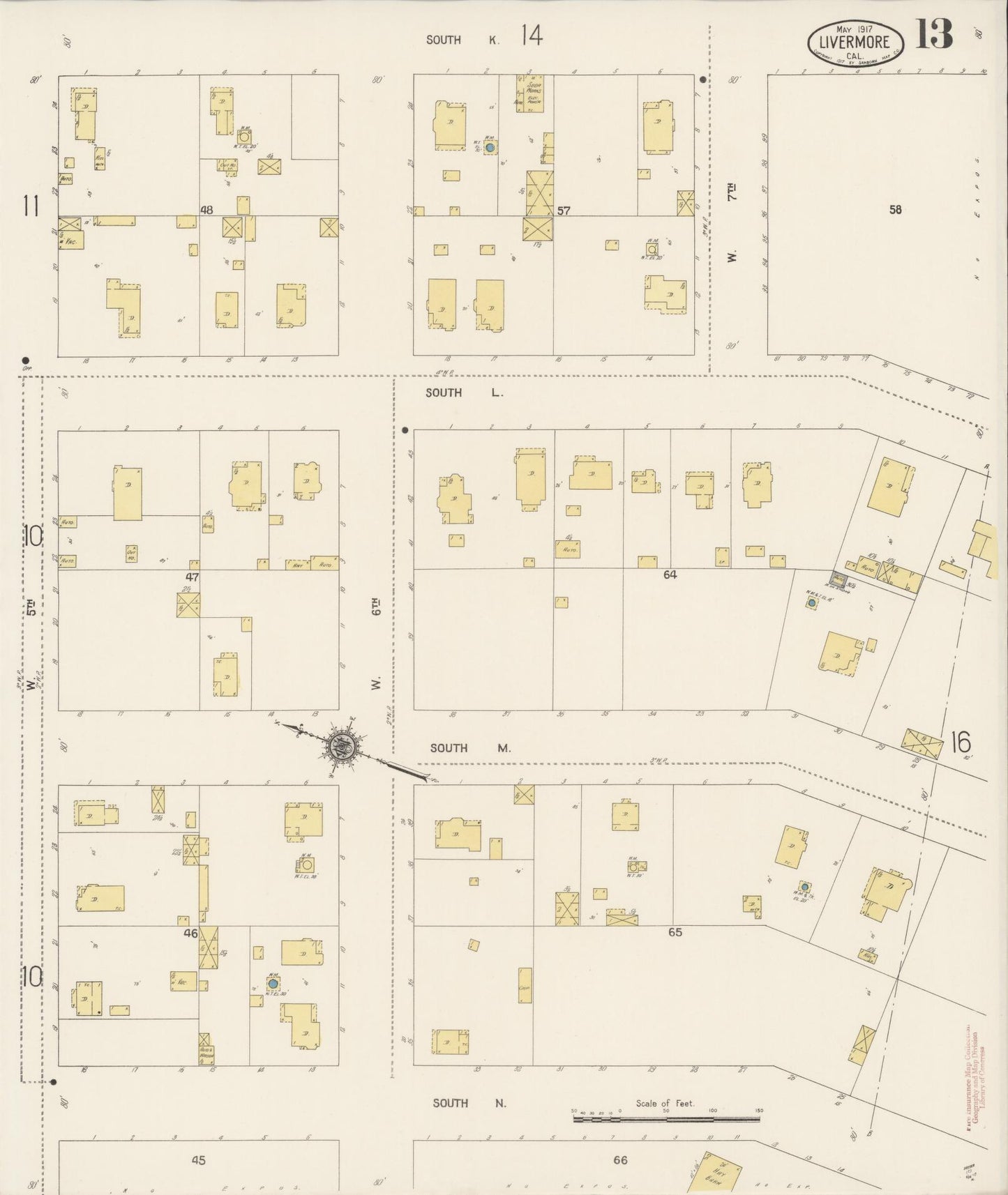 Sanborn Fire Insurance Map from Livermore, Alameda County, California (1917), Sheet #0013 - Historic Sanborn Fire Insurance Map Print, vintage old map wall art, antique decor, genealogy gift, California California map