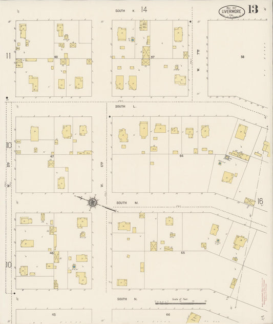 Sanborn Fire Insurance Map from Livermore, Alameda County, California (1917), Sheet #0013 - Historic Sanborn Fire Insurance Map Print, vintage old map wall art, antique decor, genealogy gift, California California map