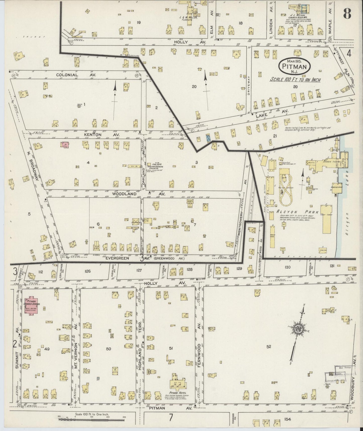 Sanborn Fire Insurance Map from Pitman, Gloucester County, New Jersey (1915), Sheet #0008 - Complete Map Set gallery image, historic Sanborn map, vintage wall art, New Jersey New Jersey