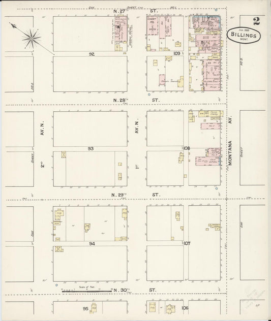 Sanborn Fire Insurance Map from Billings, Yellowstone County, Montana (1889), Sheet #0002 - Historic Sanborn Fire Insurance Map Print, vintage old map wall art, antique decor, genealogy gift, Montana Montana map