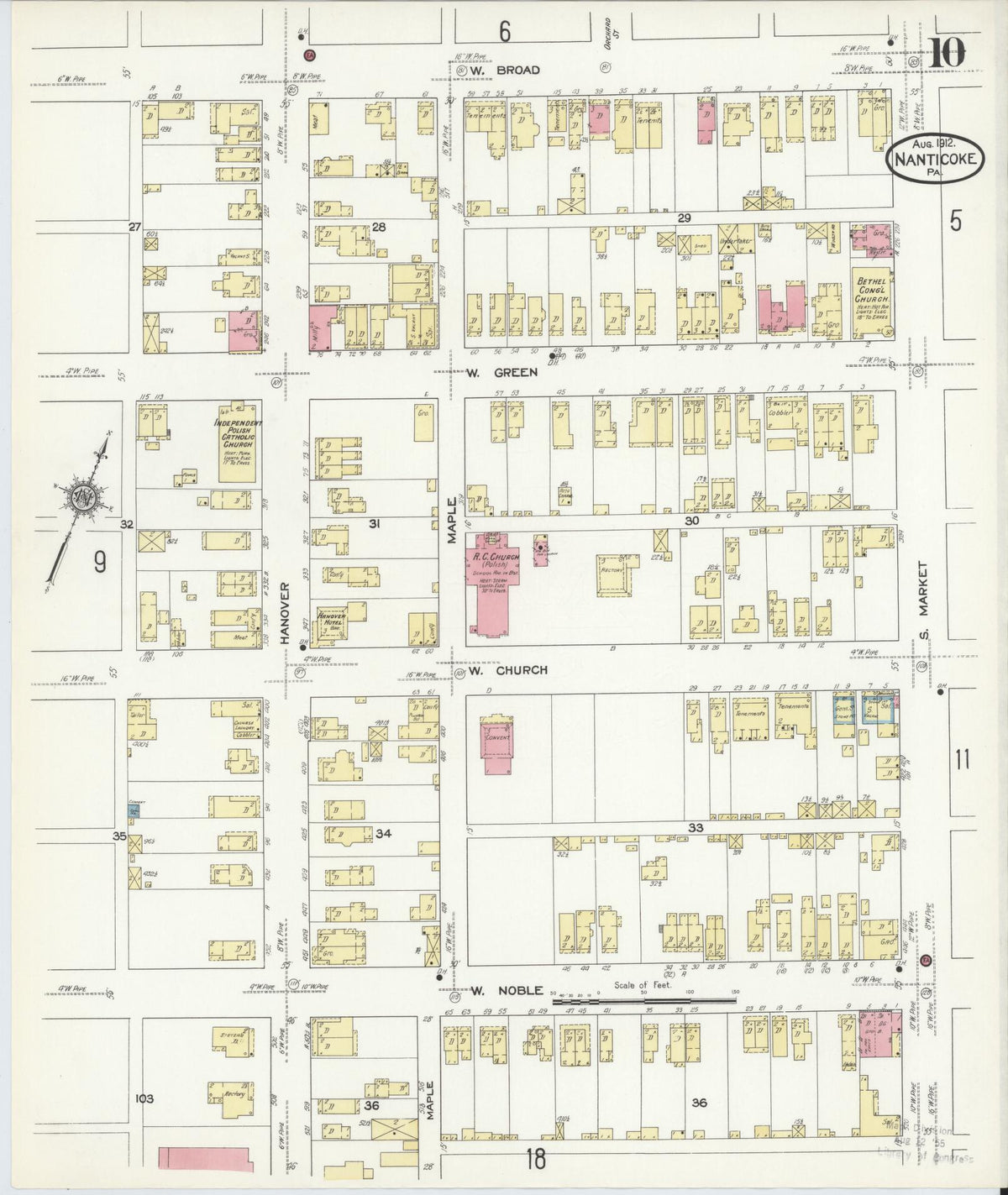 Sanborn Fire Insurance Map from Nanticoke, Luzerne County, Pennsylvania (1912), Sheet #0010 - Complete Map Set gallery image, historic Sanborn map, vintage wall art, Pennsylvania Pennsylvania