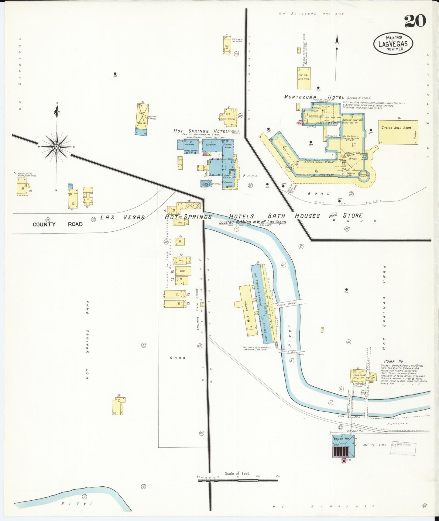Sanborn Fire Insurance Map from Las Vegas, San Miguel County, New Mexico (1908), Sheet #0020 - Historic Sanborn Fire Insurance Map Print, vintage old map wall art, antique decor, genealogy gift, New Mexico New Mexico map