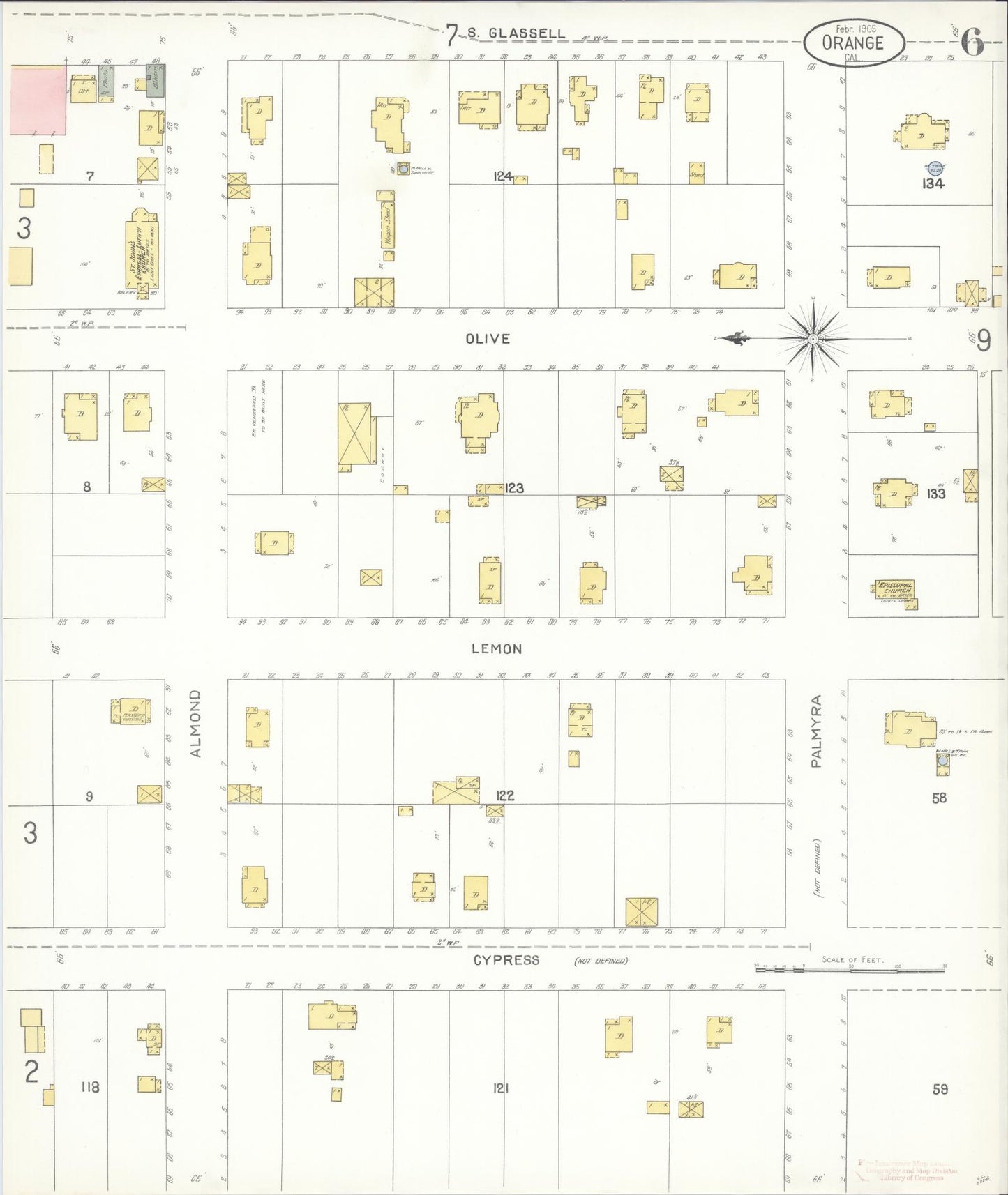 Sanborn Fire Insurance Map from Orange, Orange County, California (1905), Sheet #0006 - Complete Map Set gallery image, historic Sanborn map, vintage wall art, California California