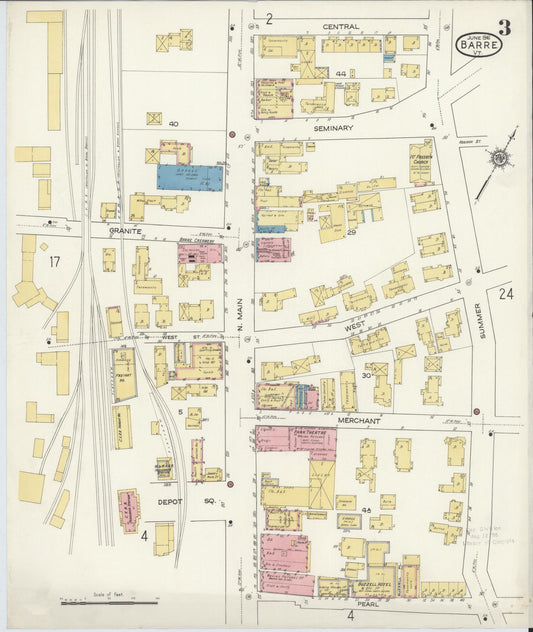Sanborn Fire Insurance Map from Barre, Washington County, Vermont (1916), Sheet #0003 - Historic Sanborn Fire Insurance Map Print, vintage old map wall art, antique decor, genealogy gift, Vermont Vermont map