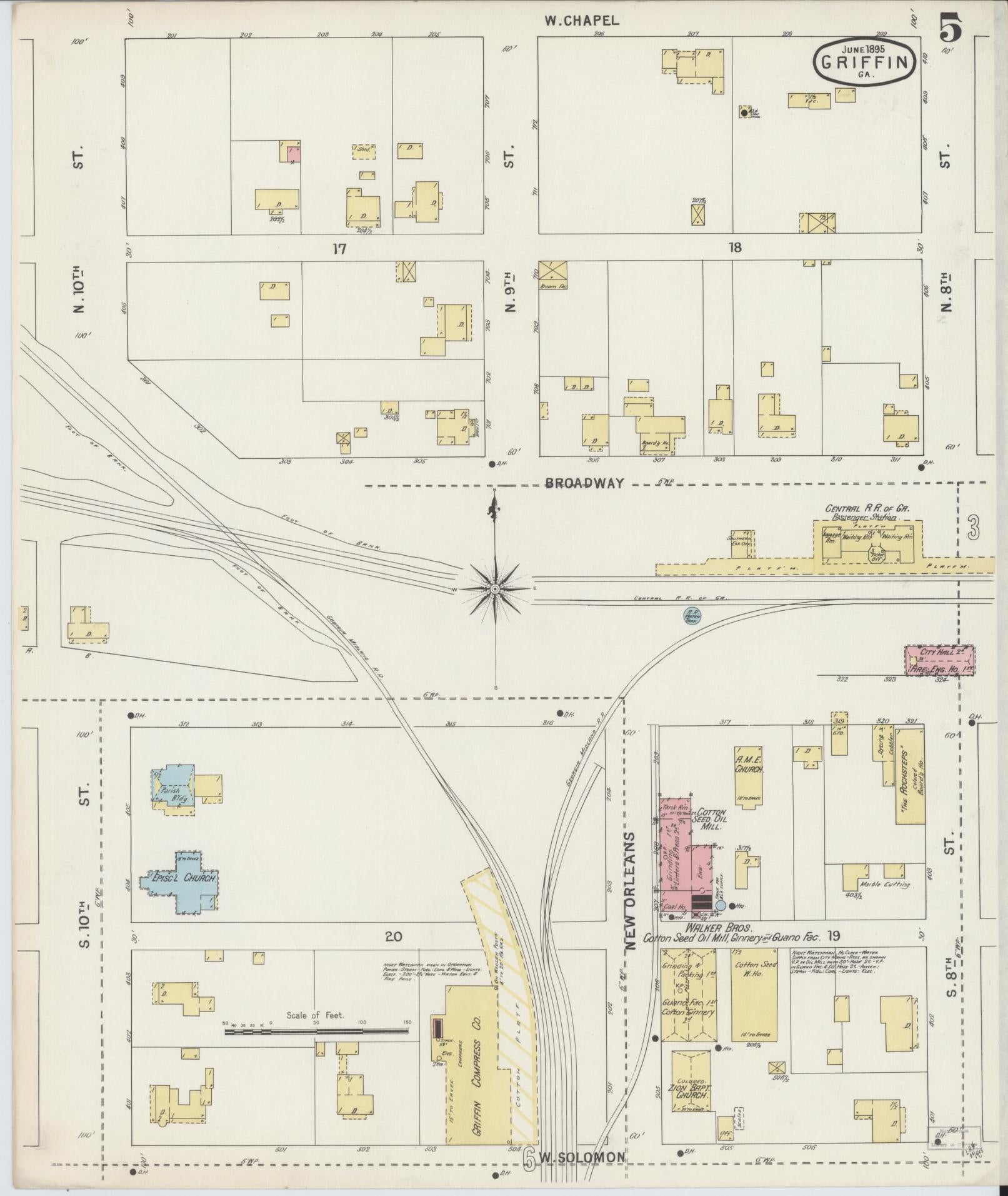 Sanborn Fire Insurance Map from Griffin, Spalding County, Georgia (1895), Sheet #0005 - Complete Map Set gallery image, historic Sanborn map, vintage wall art, Georgia Georgia