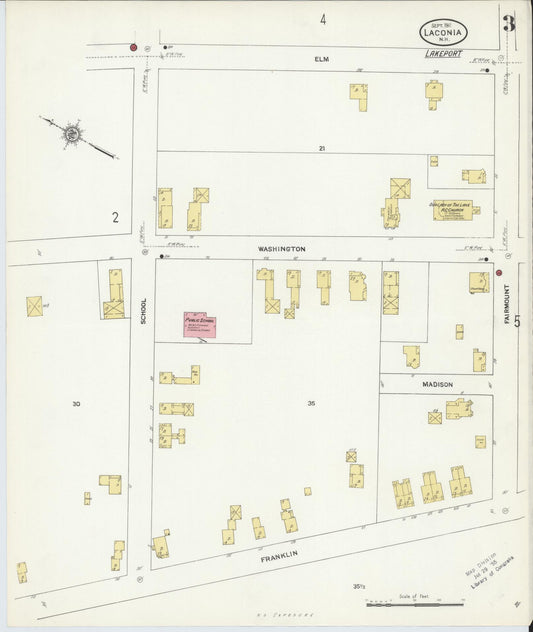 Sanborn Fire Insurance Map from Laconia, Belknap County, New Hampshire (1911), Sheet #0003 - Historic Sanborn Fire Insurance Map Print, vintage old map wall art, antique decor, genealogy gift, New Hampshire New Hampshire map