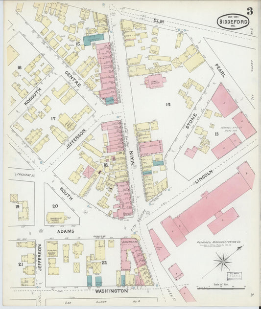 Sanborn Fire Insurance Map from Biddeford, York County, Maine (1891), Sheet #0003 - Historic Sanborn Fire Insurance Map Print, vintage old map wall art, antique decor, genealogy gift, Maine Maine map