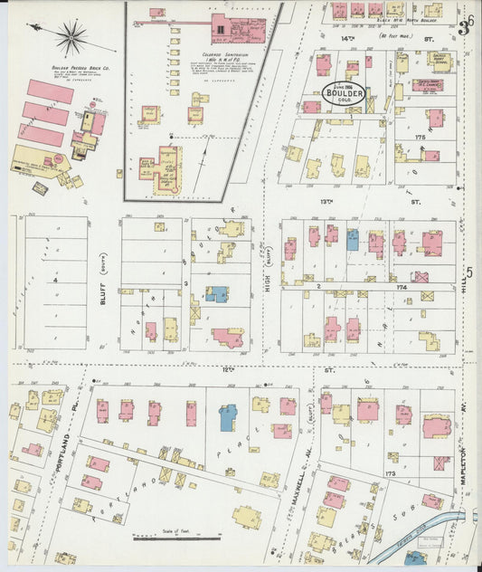 Sanborn Fire Insurance Map from Boulder, Boulder County, Colorado (1906), Sheet #0003 - Historic Sanborn Fire Insurance Map Print, vintage old map wall art, antique decor, genealogy gift, Colorado Colorado map
