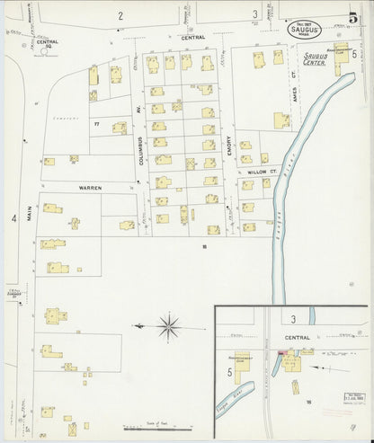 Sanborn Fire Insurance Map from Saugus, Essex County, Massachusetts (1907), Sheet #0005 - Historic Sanborn Fire Insurance Map Print, vintage old map wall art, antique decor, genealogy gift, Massachusetts Massachusetts map