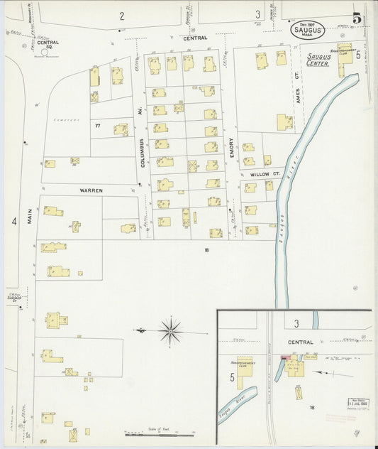 Sanborn Fire Insurance Map from Saugus, Essex County, Massachusetts (1907), Sheet #0005 - Historic Sanborn Fire Insurance Map Print, vintage old map wall art, antique decor, genealogy gift, Massachusetts Massachusetts map