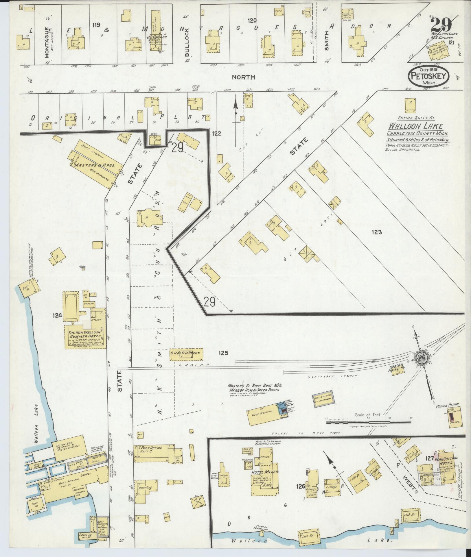 Sanborn Fire Insurance Map from Petoskey, Emmet County, Michigan (1919), Sheet #0029 - Complete Map Set gallery image, historic Sanborn map, vintage wall art, Michigan Michigan