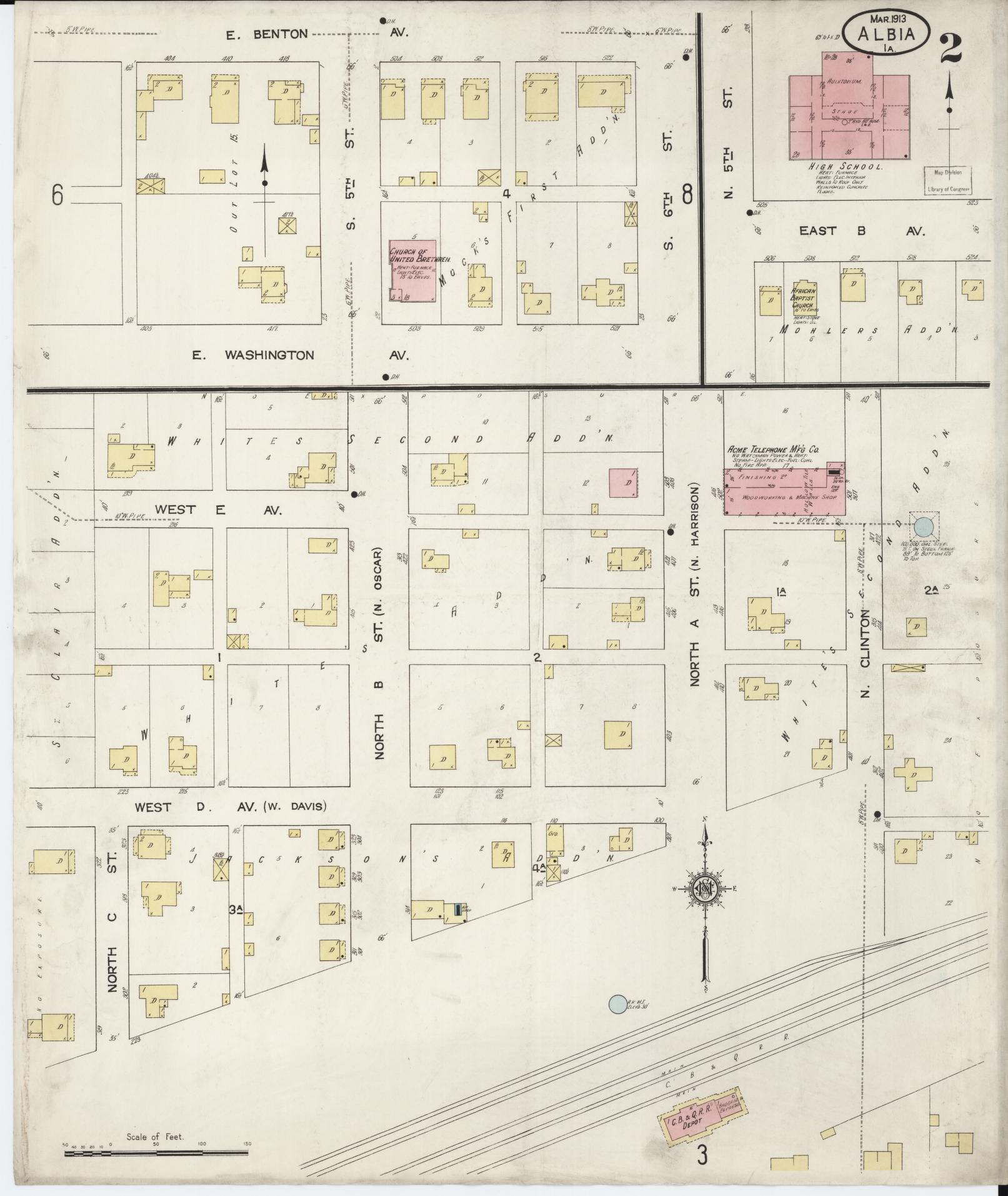 Sanborn Fire Insurance Map from Albia, Monroe County, Iowa (1913), Sheet #0002 - Historic Sanborn Fire Insurance Map Print