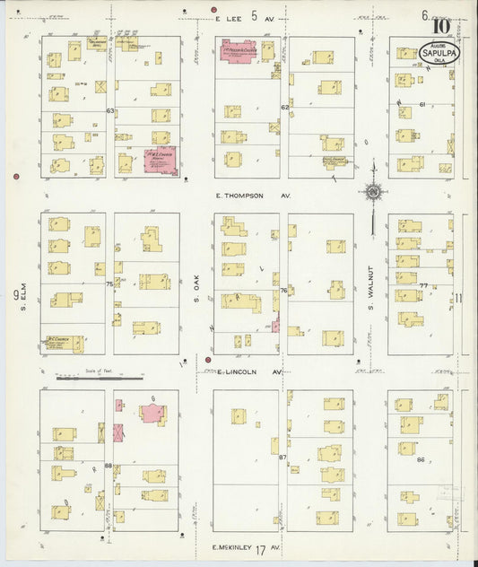 Sanborn Fire Insurance Map from Sapulpa, Creek County, Oklahoma (1915), Sheet #0010 - Historic Sanborn Fire Insurance Map Print, vintage old map wall art, antique decor, genealogy gift, Oklahoma Oklahoma map