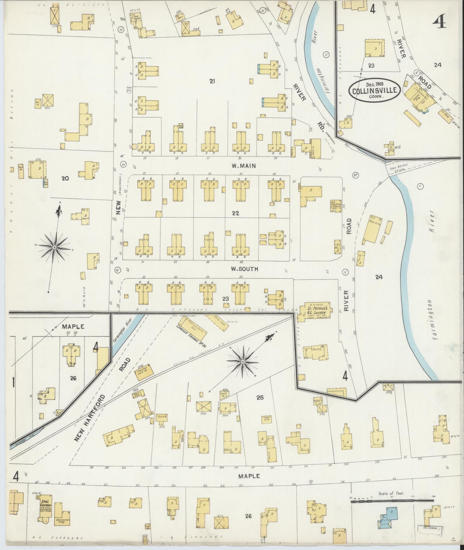 Sanborn Fire Insurance Map from Collinsville, Hartford County, Connecticut (1903), Sheet #0004 - Complete Map Set gallery image, historic Sanborn map, vintage wall art, Connecticut Connecticut