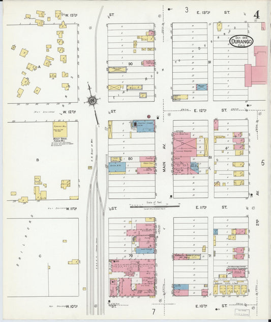 Sanborn Fire Insurance Map from Durango, La Plata County, Colorado (1919), Sheet #0004 - Historic Sanborn Fire Insurance Map Print, vintage old map wall art, antique decor, genealogy gift, Colorado Colorado map