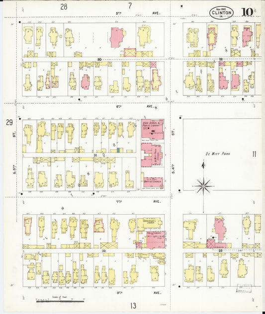 Sanborn Fire Insurance Map from Clinton, Clinton County, Iowa (1902), Sheet #0010 - Historic Sanborn Fire Insurance Map Print, vintage old map wall art