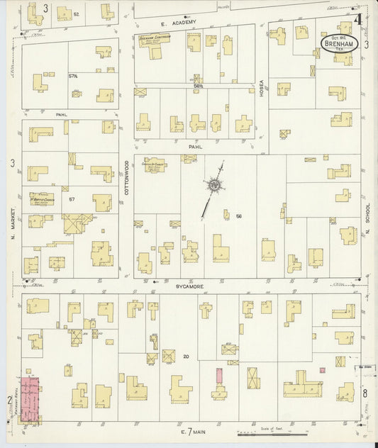 Sanborn Fire Insurance Map from Brenham, Washington County, Texas (1912), Sheet #0004 - Historic Sanborn Fire Insurance Map Print, vintage old map wall art, antique decor, genealogy gift, Texas Texas map