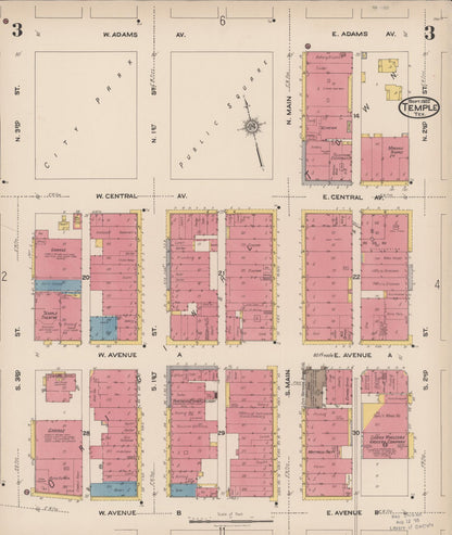 Sanborn Fire Insurance Map from Temple, Bell County, Texas (1922), Sheet #0003 - Complete Map Set gallery image, historic Sanborn map, vintage wall art, Texas Texas