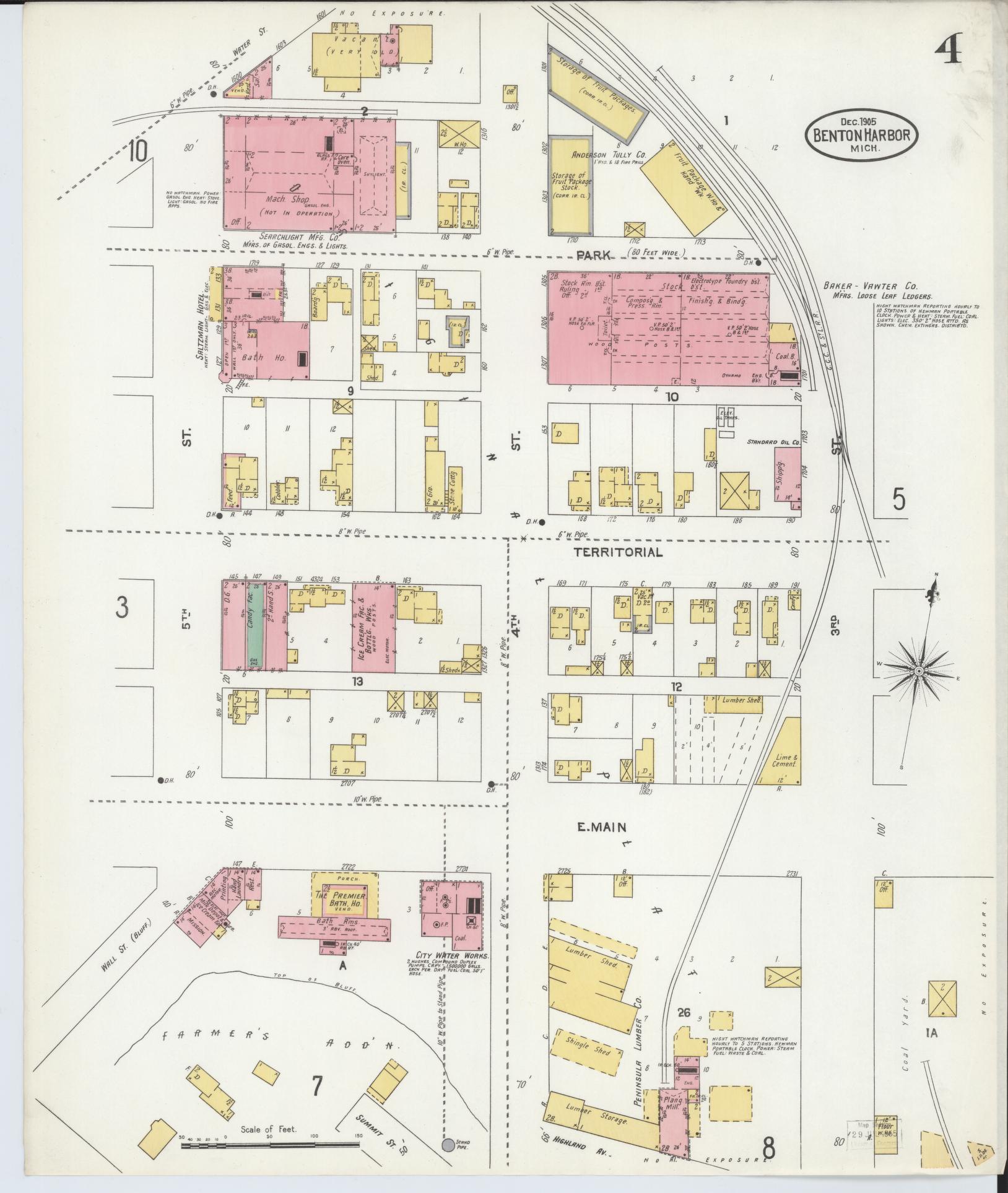 Sanborn Fire Insurance Map from Benton Harbor, Berrien County, Michigan (1905), Sheet #0004 - Complete Map Set gallery image, historic Sanborn map, vintage wall art, Michigan Michigan