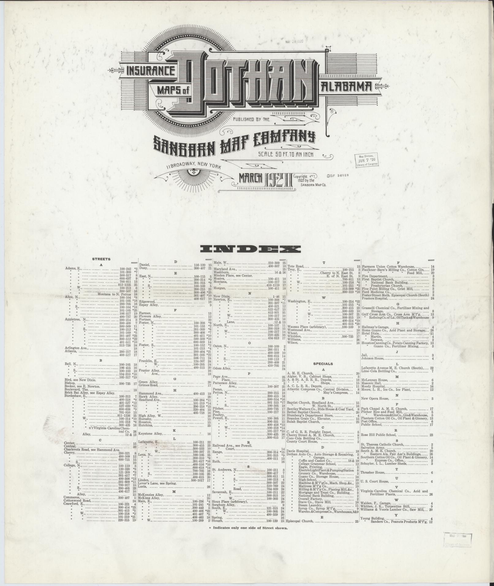 Sanborn Fire Insurance Map from Dothan, Houston County, Alabama. (1920) – Historic Sanborn Fire Insurance Map Print